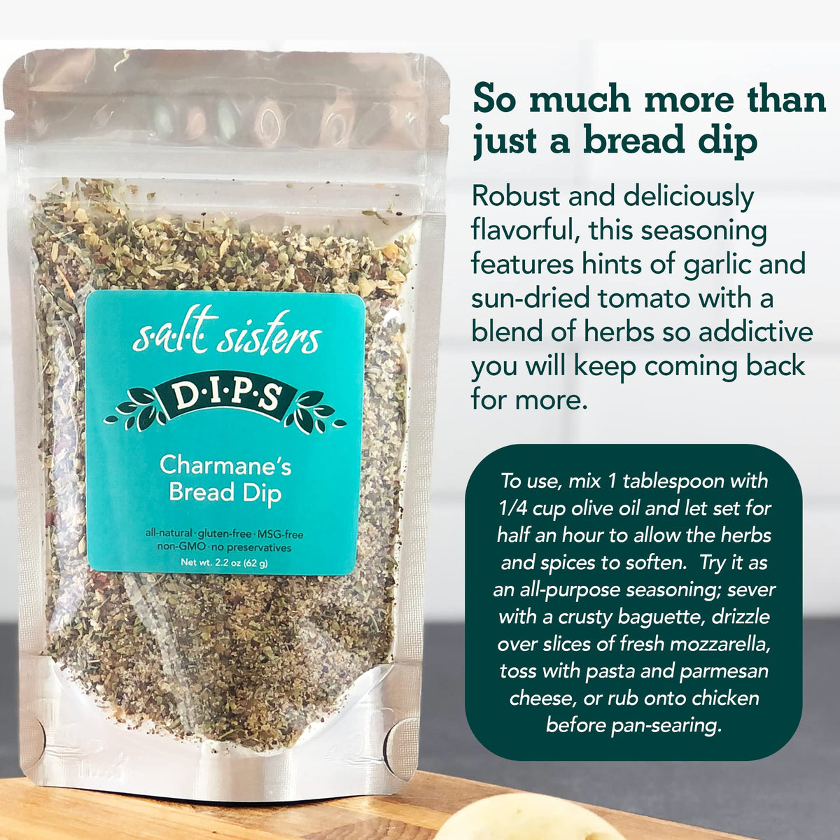 s.a.l.t. sisters Charmane's Bread Dip – Bold Italian Herb & Spice Blend for Olive Oil Dipping, 16 oz