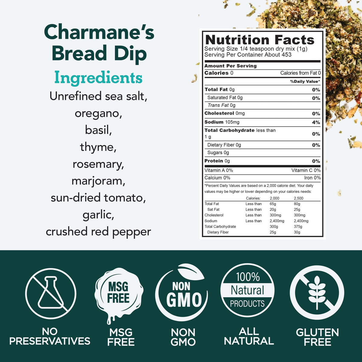 s.a.l.t. sisters Charmane's Bread Dip – Bold Italian Herb & Spice Blend for Olive Oil Dipping, 16 oz