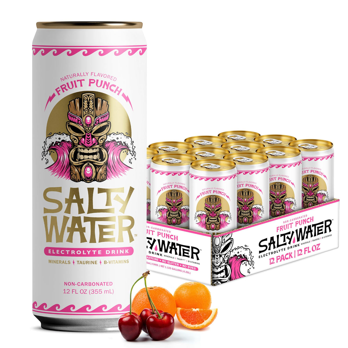 SaltyWater Electrolyte Drink – Fruit Punch (Zero Sugar, 10 Calories) – 12 Pack