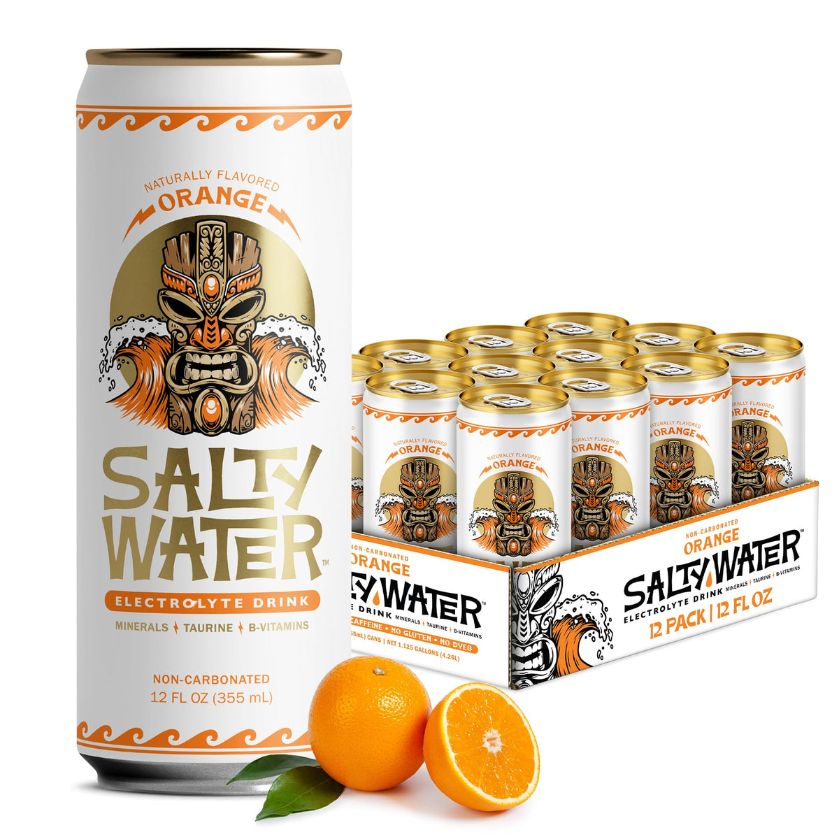SaltyWater Electrolyte Drink – Orange, Zero Sugar, 10 Calories, 12 oz Can (12 Pack)