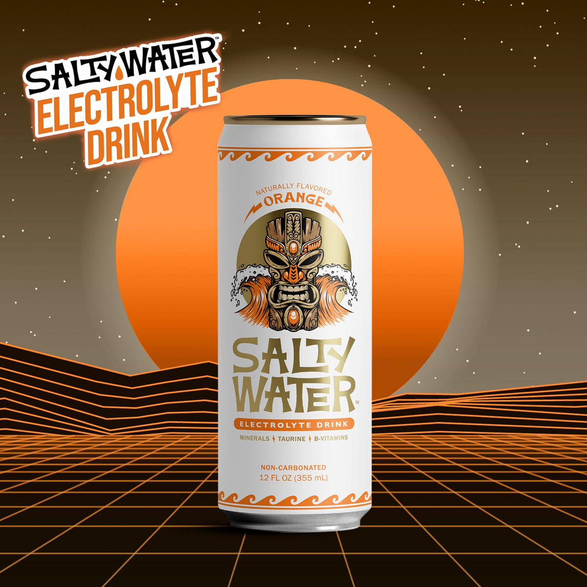 SaltyWater Electrolyte Drink – Orange, Zero Sugar, 10 Calories, 12 oz Can (12 Pack)