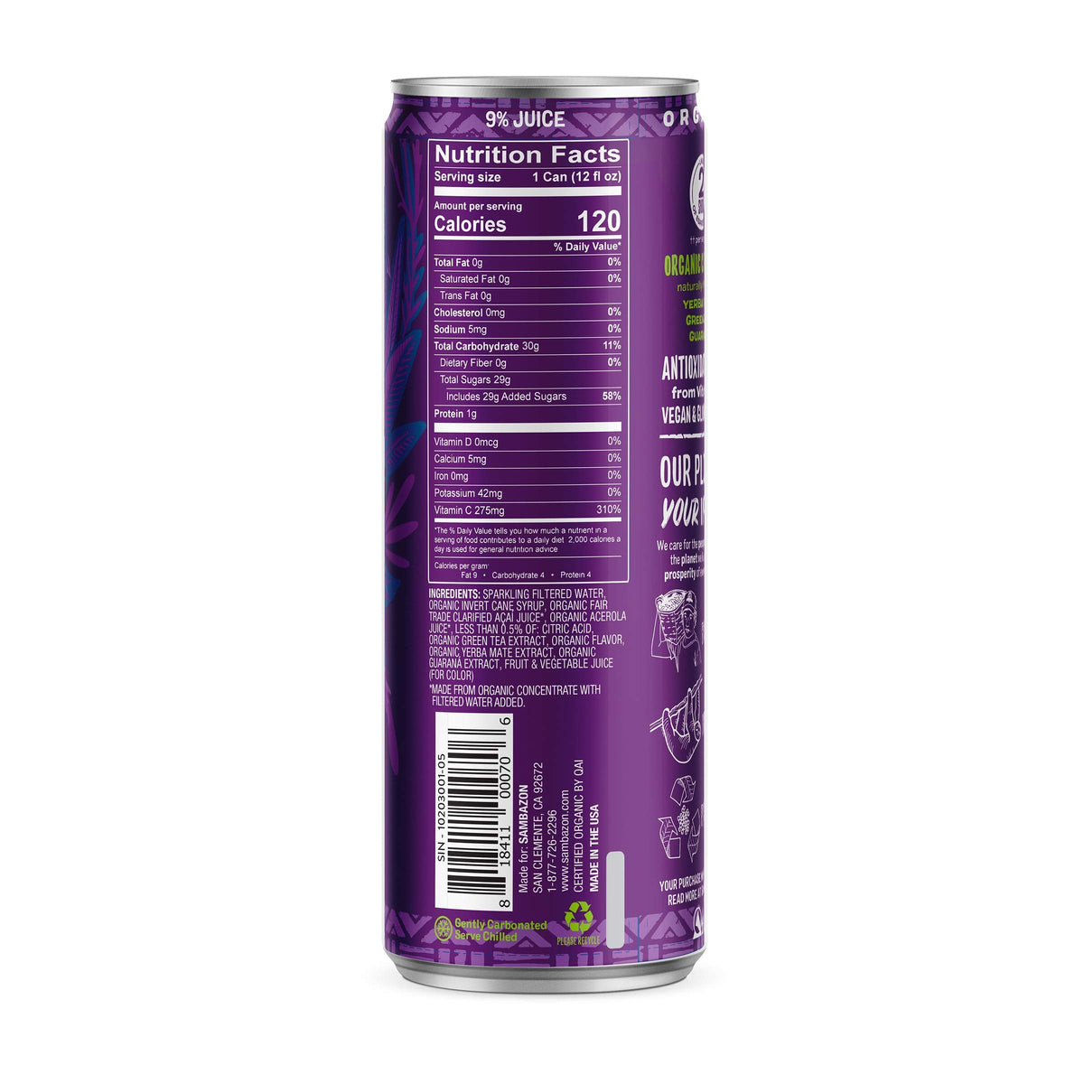 Sambazon Organic Amazon Energy Drink Original Acai Berry — 12x12oz Pack