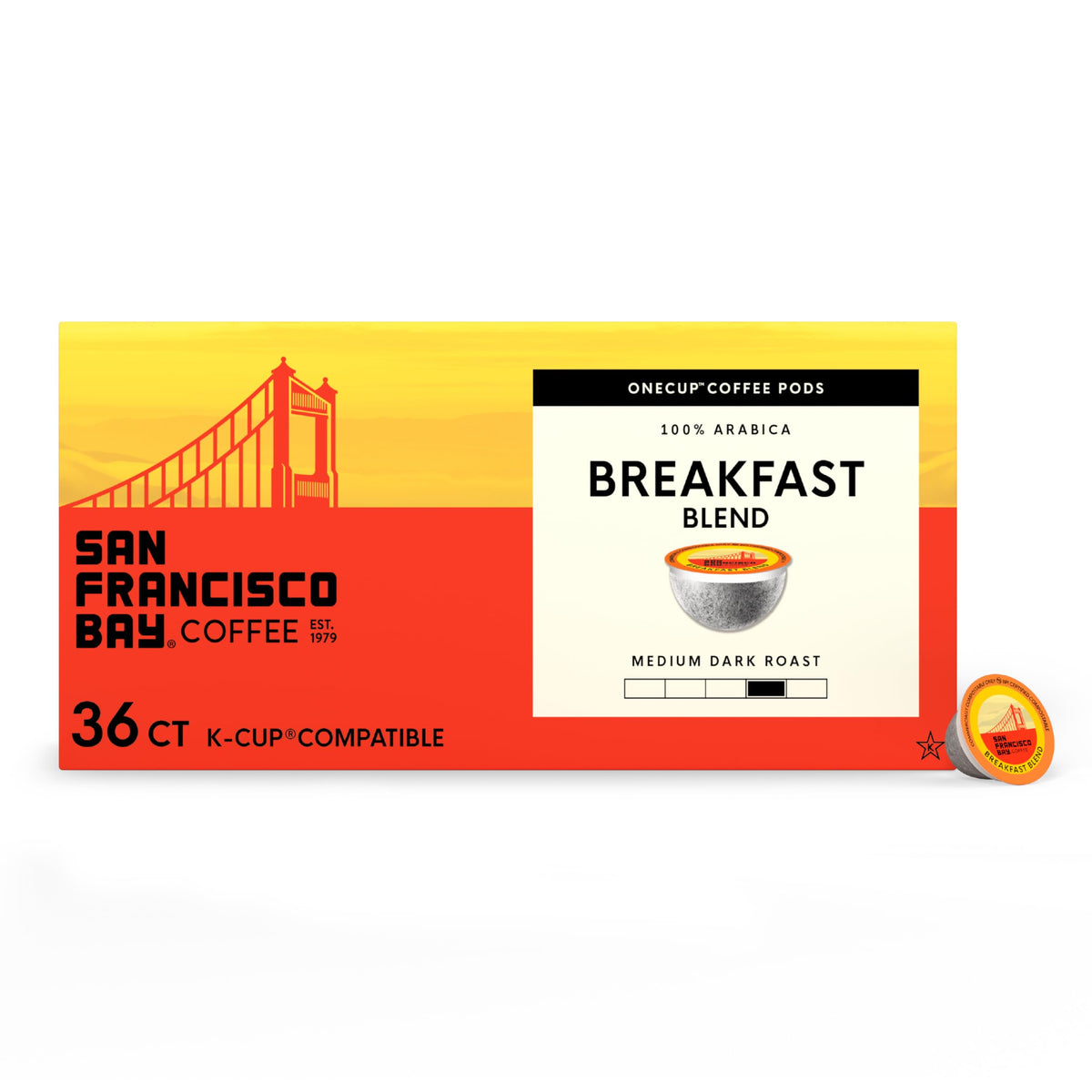 San Francisco Bay Breakfast Blend K-Cup Pods – Medium Roast (36 ct), Compostable