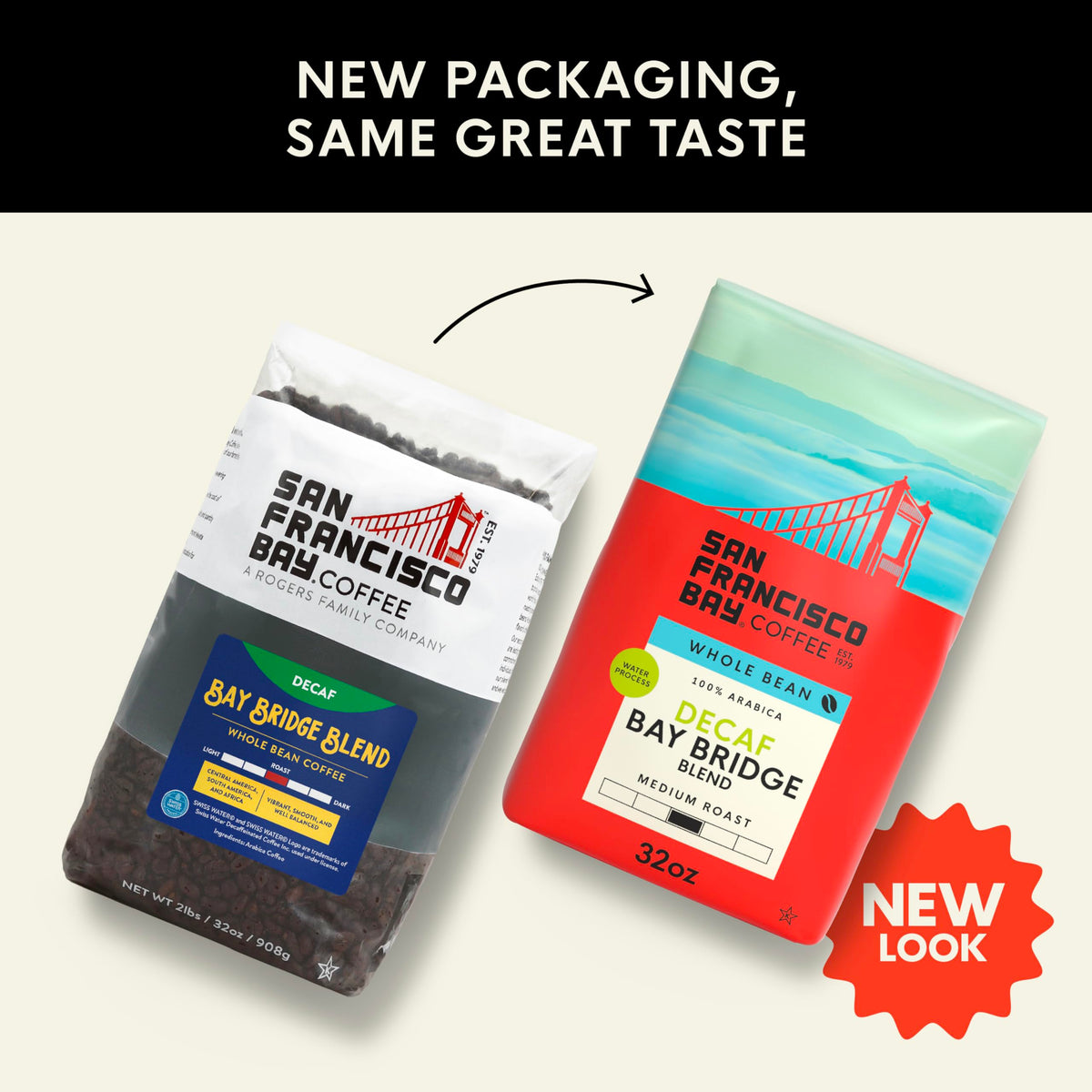 San Francisco Bay Decaf Bay Bridge Blend Whole Bean Coffee | Swiss Water Process