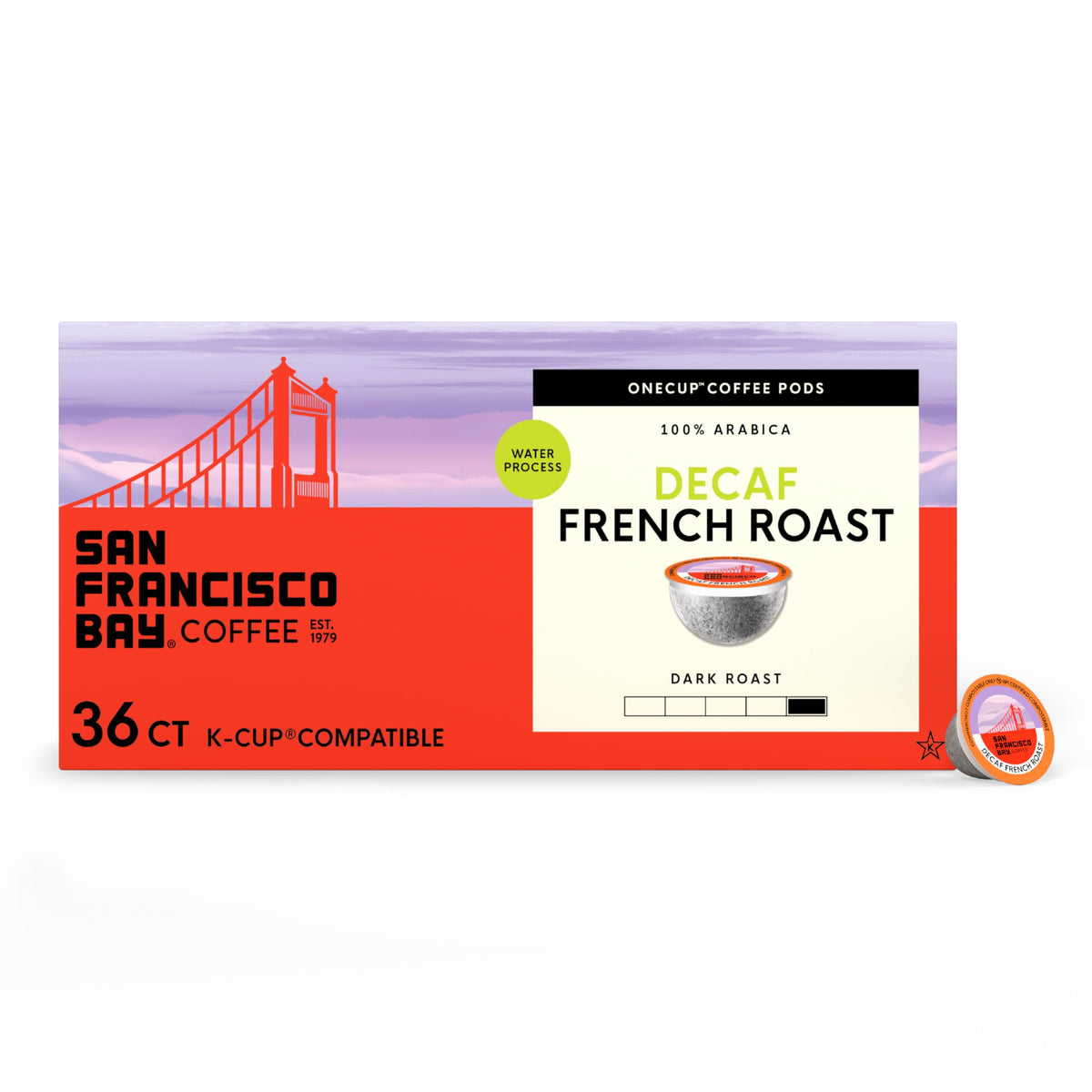 San Francisco Bay Decaf French Roast K-Cup Pods – 36 ct, Swiss Water Process, Compostable