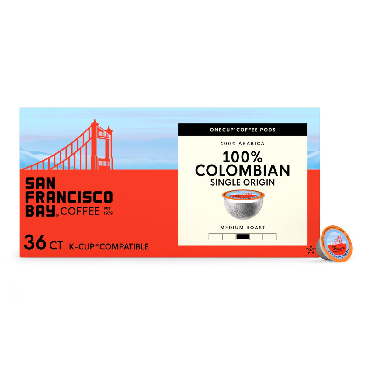 San Francisco Bay K-Cup Pods – 100% Colombian Arabica, Medium Roast, 36-Count, Compostable