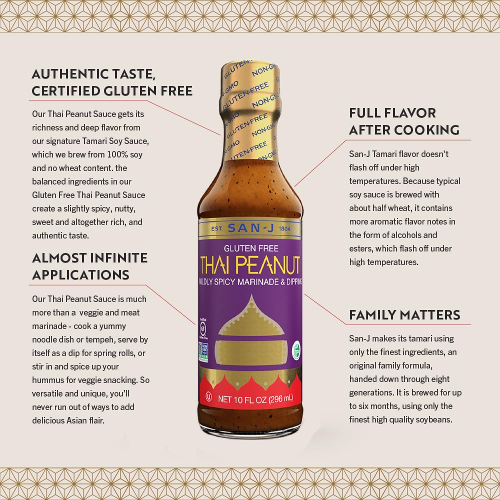San-J Spice of Life Variety Pack – Gluten Free Teriyaki, Orange, Szechuan, Thai Peanut Sauces (4 x 10 oz)