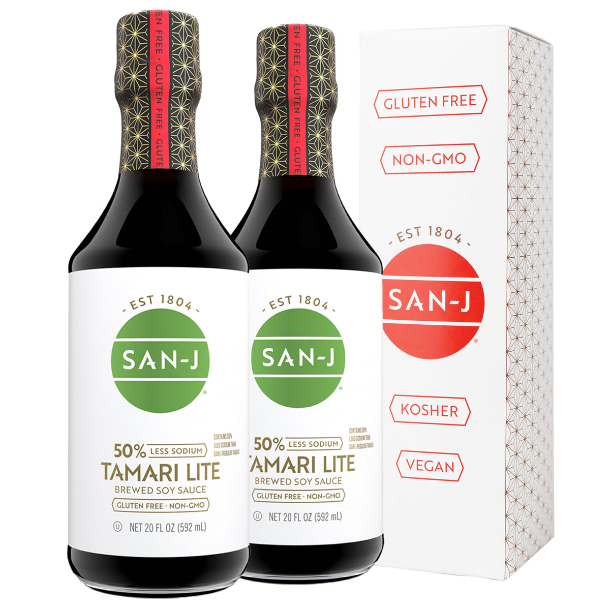 San-J Gluten Free Tamari Lite Soy Sauce - 50% Less Sodium, 20 oz, 2 Pack