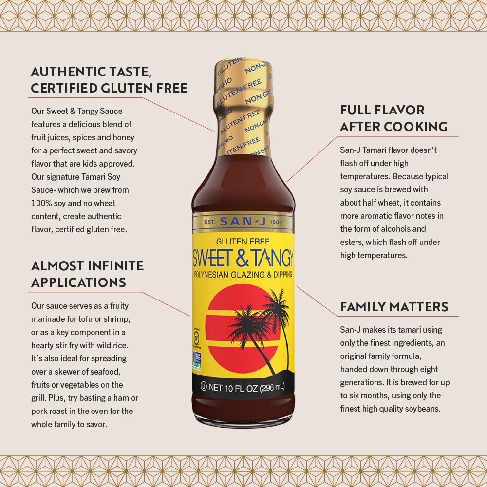 San-J Variety Pack: Sweet Tangy, Mongolian, Hoisin & Korean BBQ – Gluten Free & Non-GMO (4 x 10 oz)