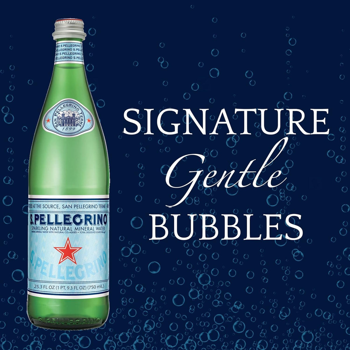 San Pellegrino Sparkling Natural Mineral Water – 750 mL Glass Bottles (6 Pack) – Premium Italian Mineral Water