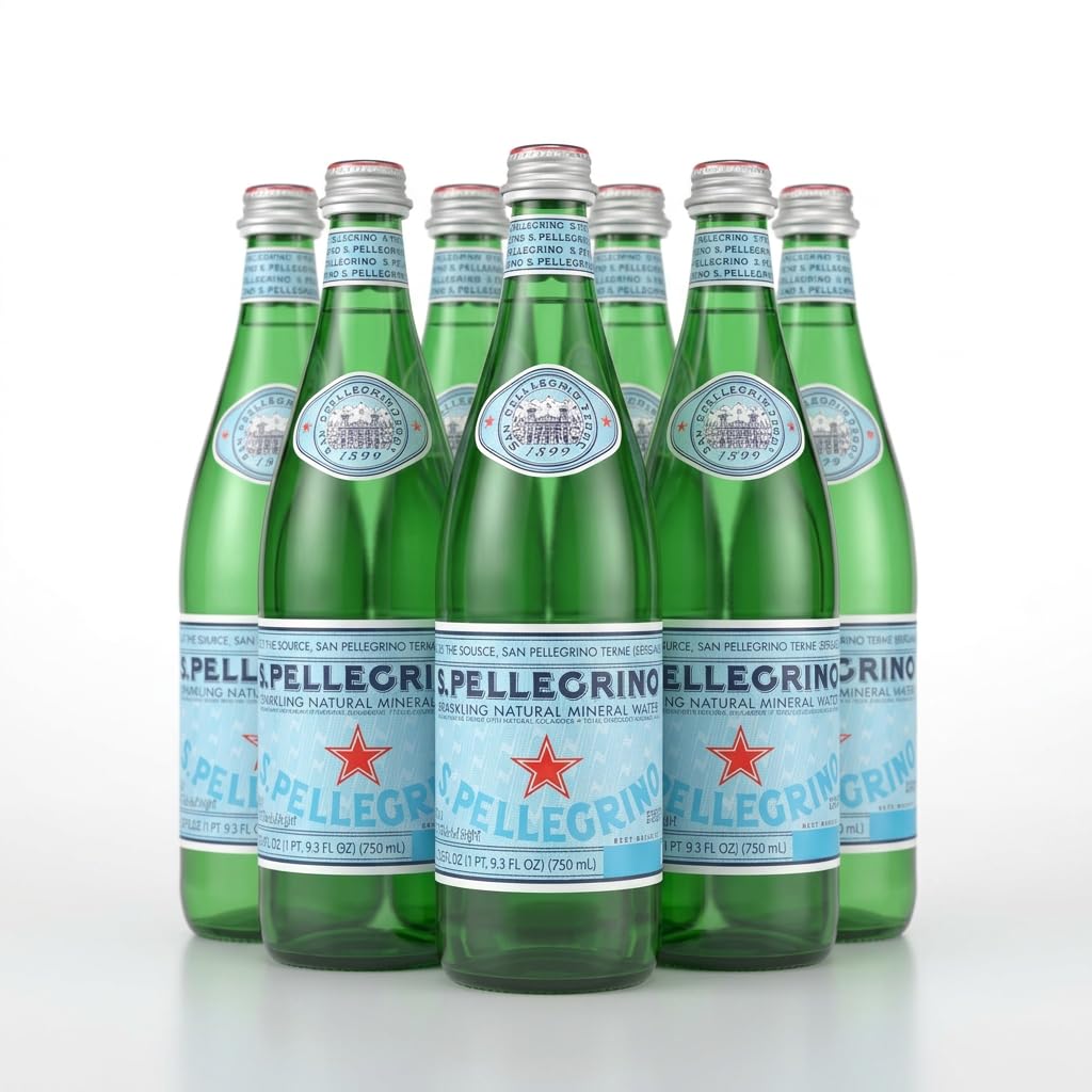 San Pellegrino Sparkling Natural Mineral Water – 750 mL Glass Bottles (6 Pack) – Premium Italian Mineral Water