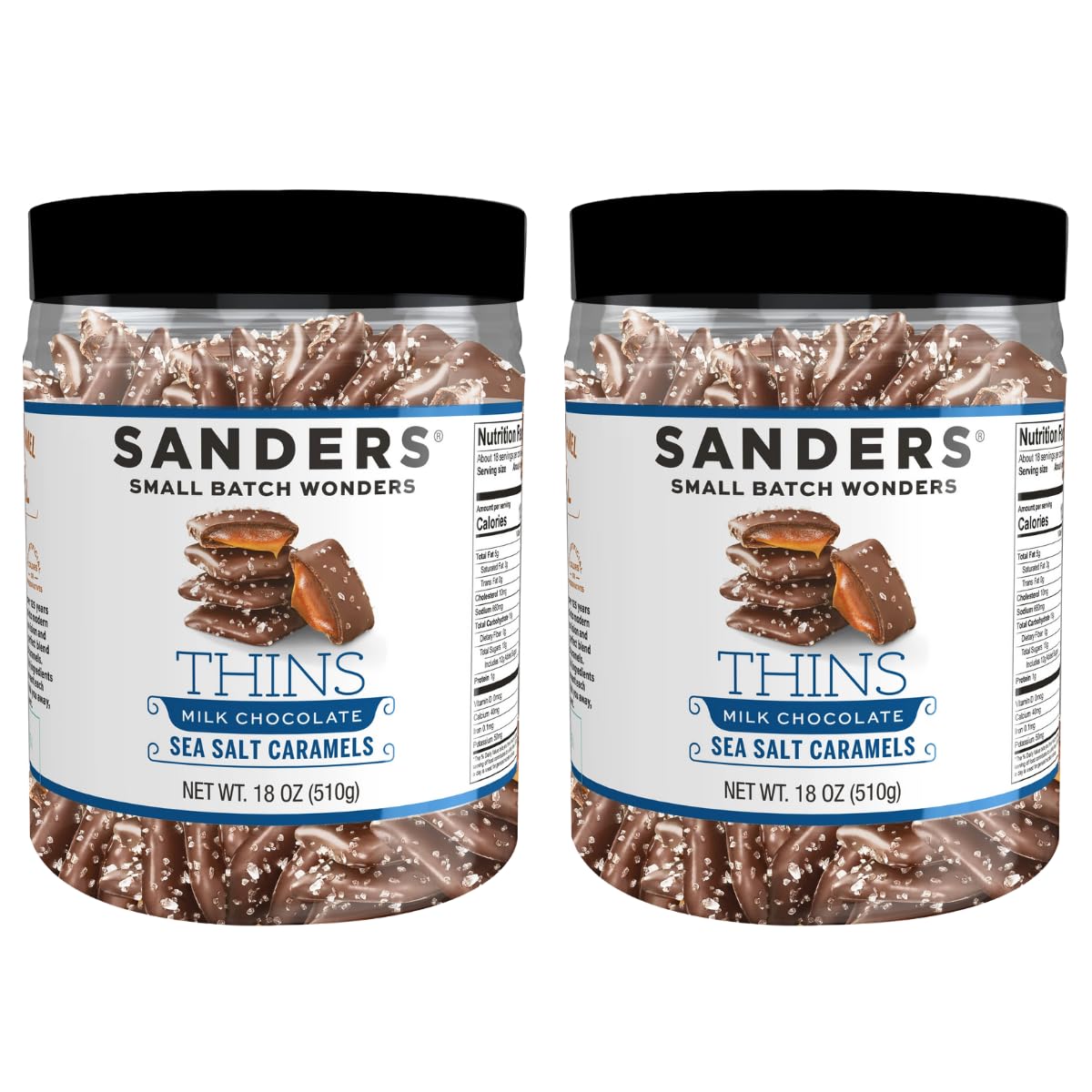 Sanders Milk Chocolate Sea Salt Caramel Thins Tub 18 oz 2-Pack (2 x 18 oz)
