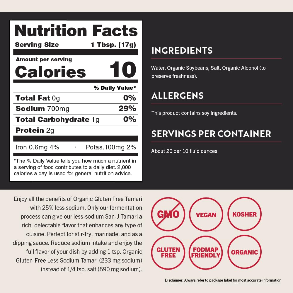 San-J Organic Gluten Free Tamari Soy Sauce with 25% Less Sodium — Specially Brewed, 2 x 20 oz