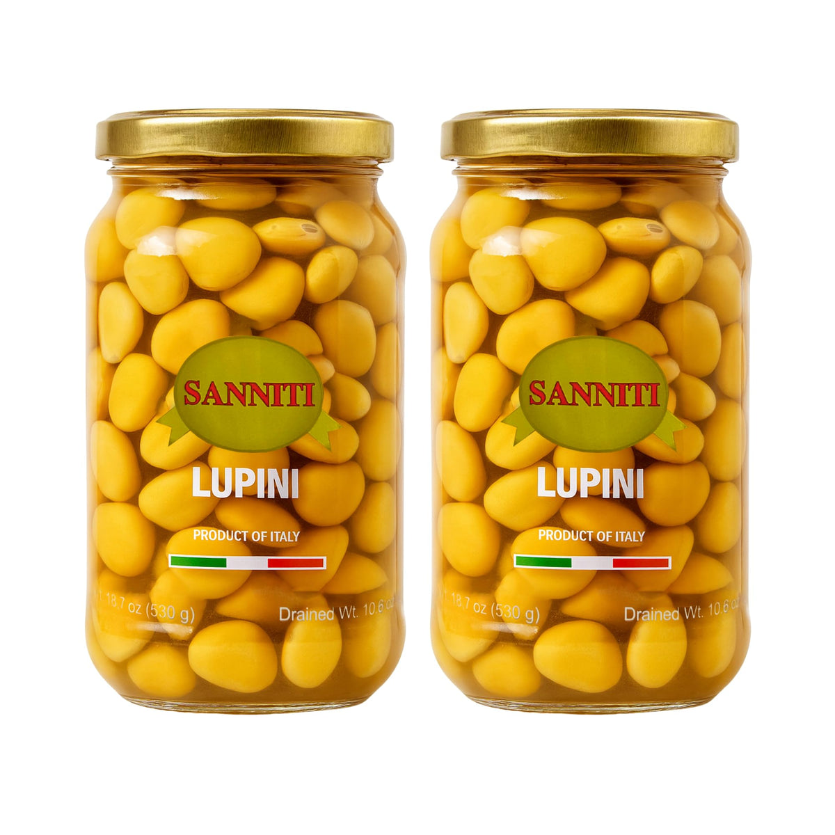 Sanniti Italian Lupini Beans Jar, 18.7 oz x 2 – Ready-to-Eat Protein Snack