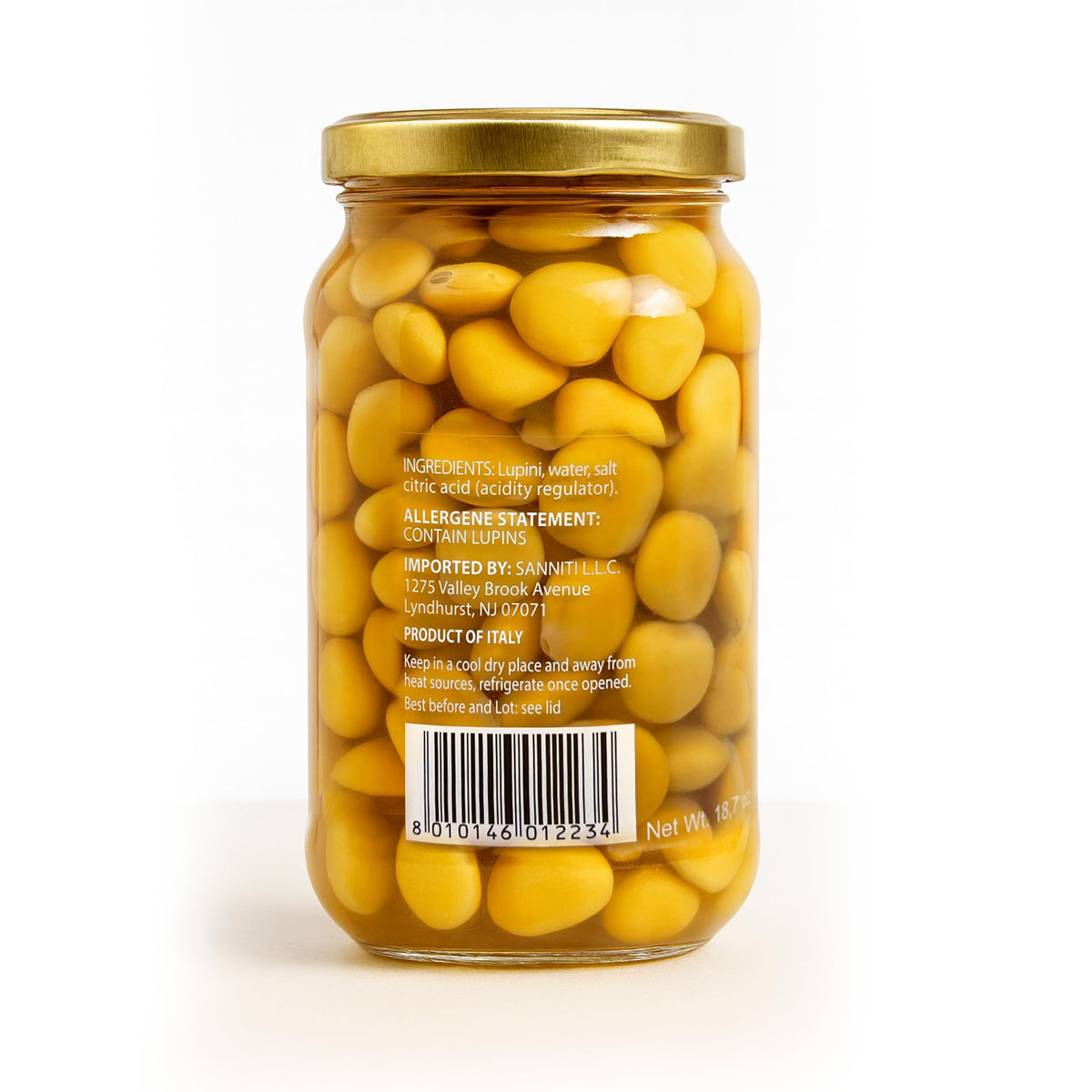 Sanniti Italian Lupini Beans Jar, 18.7 oz x 2 – Ready-to-Eat Protein Snack
