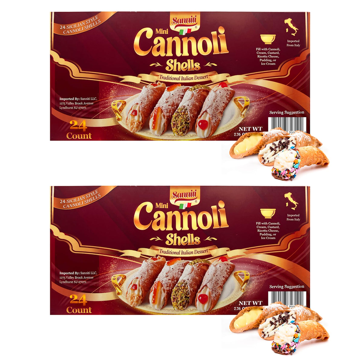 Sanniti Mini Cannoli Shells | Traditional Sicilian-Style Italian Cannoli, 24 Count (Pack of 2)