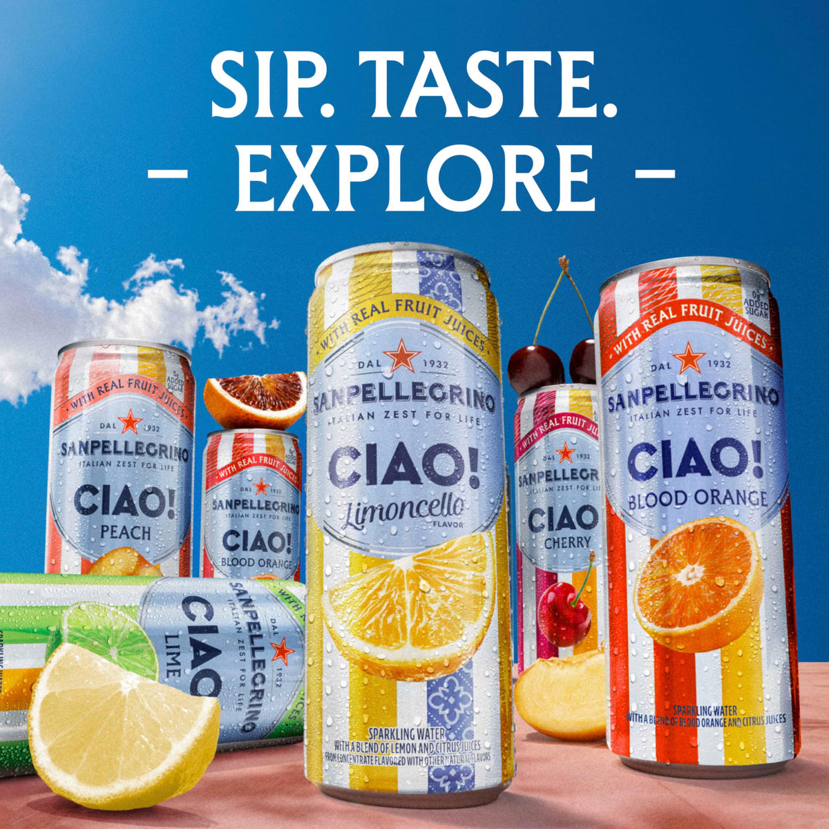 Sanpellegrino CIAO Limoncello Flavored Sparkling Water - 24 Pack