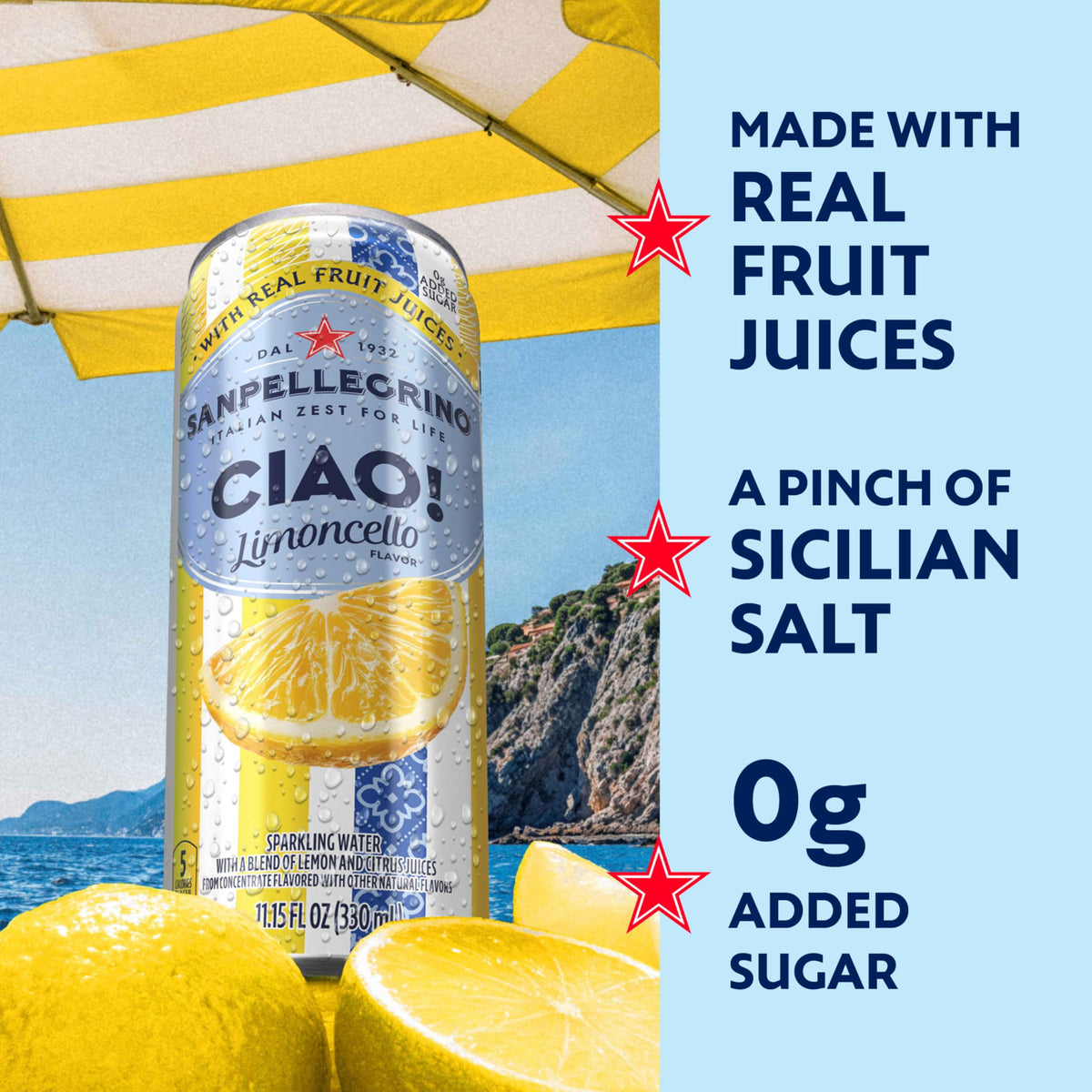 Sanpellegrino CIAO Limoncello Flavored Sparkling Water - 24 Pack