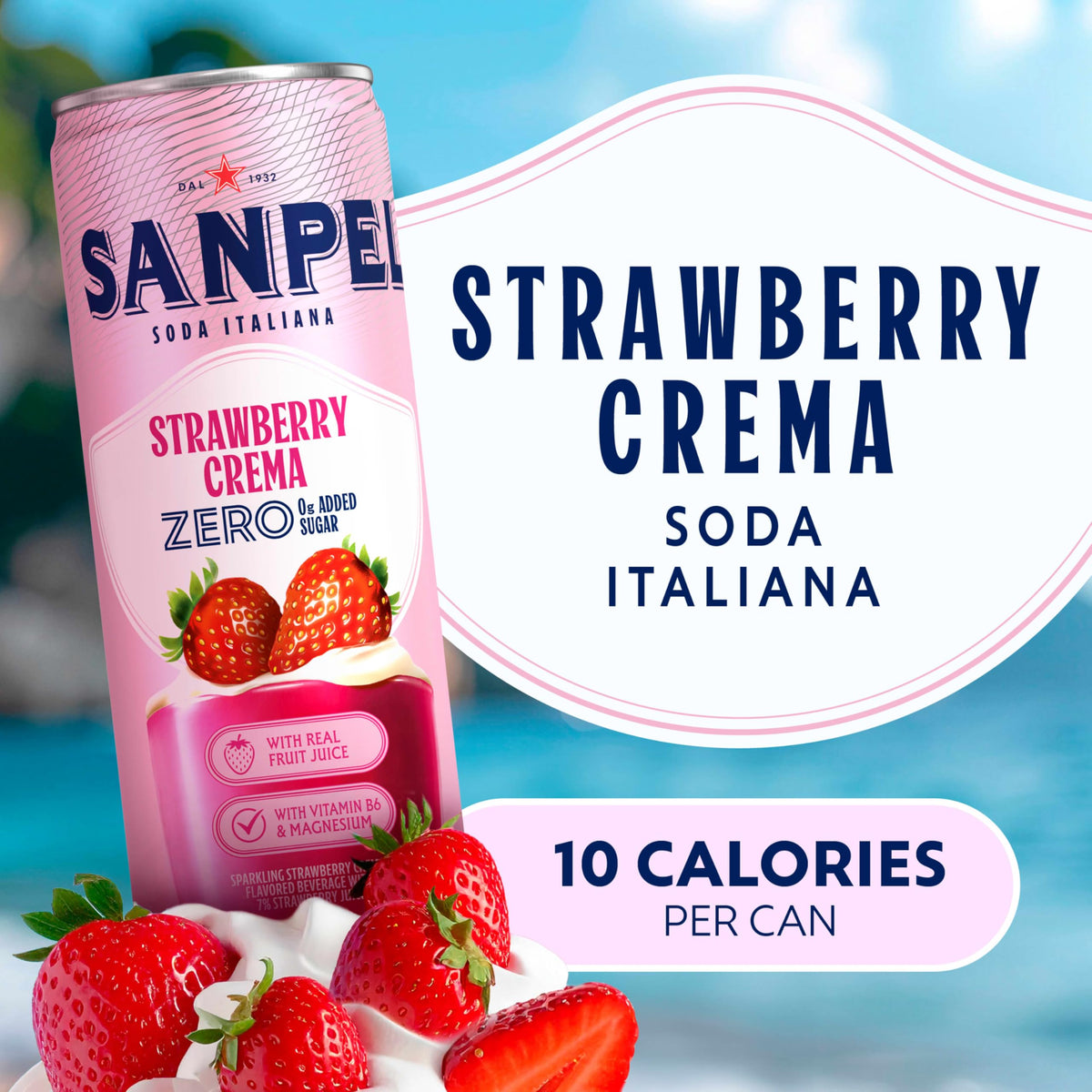 San Pellegrino Soda Italiana Strawberry Crema – 0g Added Sugar, Real Fruit Juice, 24-Pack