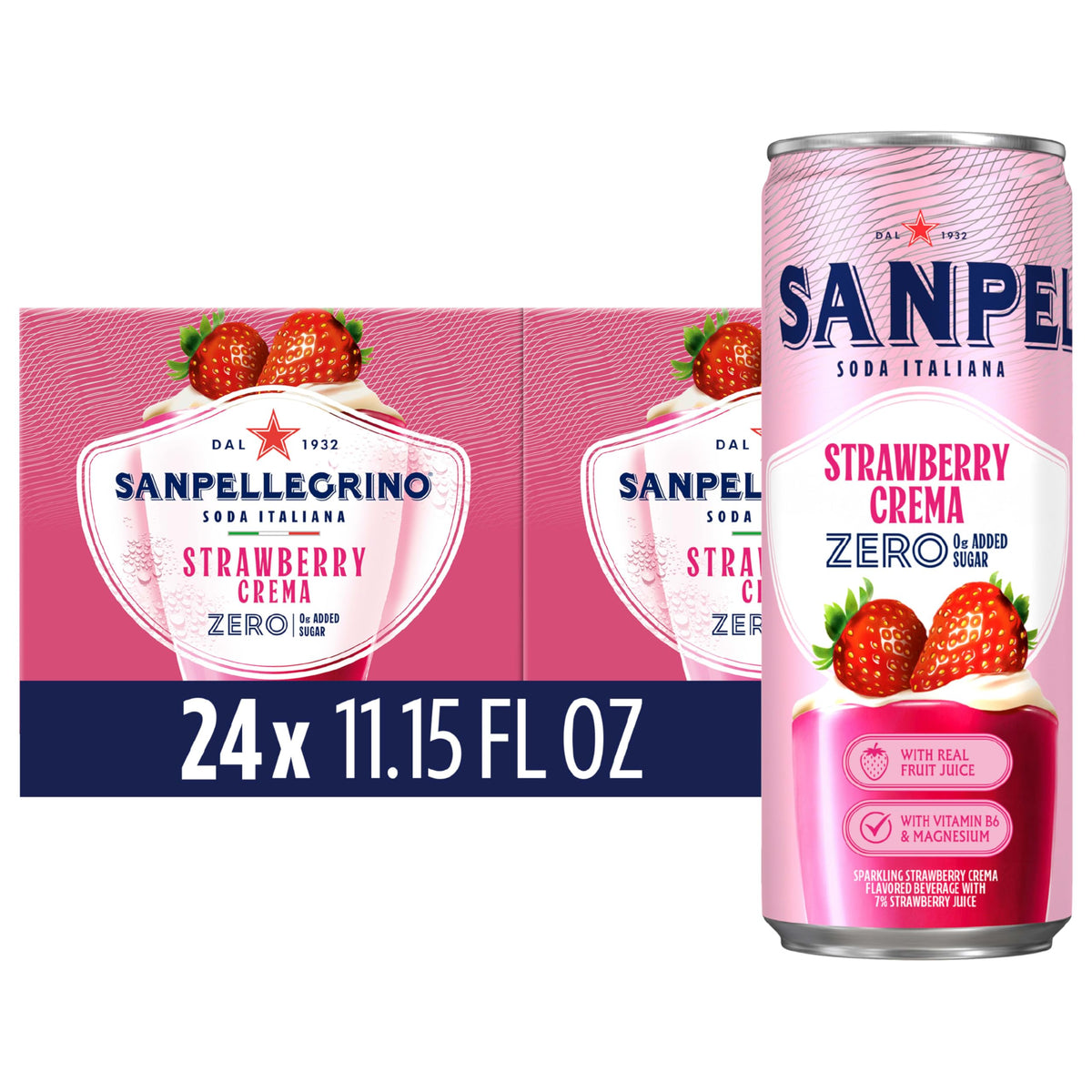 San Pellegrino Soda Italiana Strawberry Crema – 0g Added Sugar, Real Fruit Juice, 24-Pack