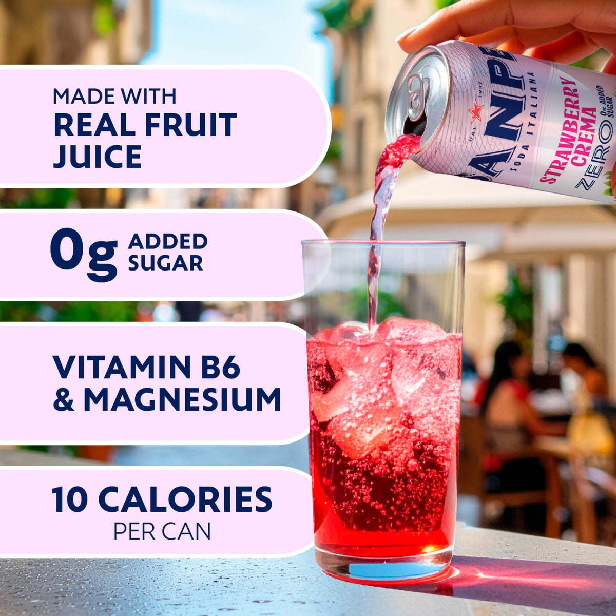 San Pellegrino Soda Italiana Strawberry Crema – 0g Added Sugar, Real Fruit Juice, 24-Pack