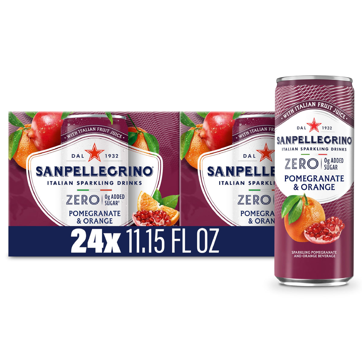 Sanpellegrino Zero Grams Added Sugar Pomegranate & Orange Sparkling Drink – 24 Pack (11.15 fl oz)