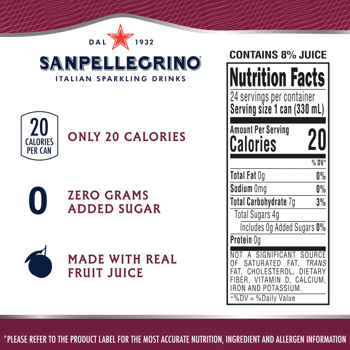 Sanpellegrino Zero Grams Added Sugar Pomegranate & Orange Sparkling Drink – 24 Pack (11.15 fl oz)