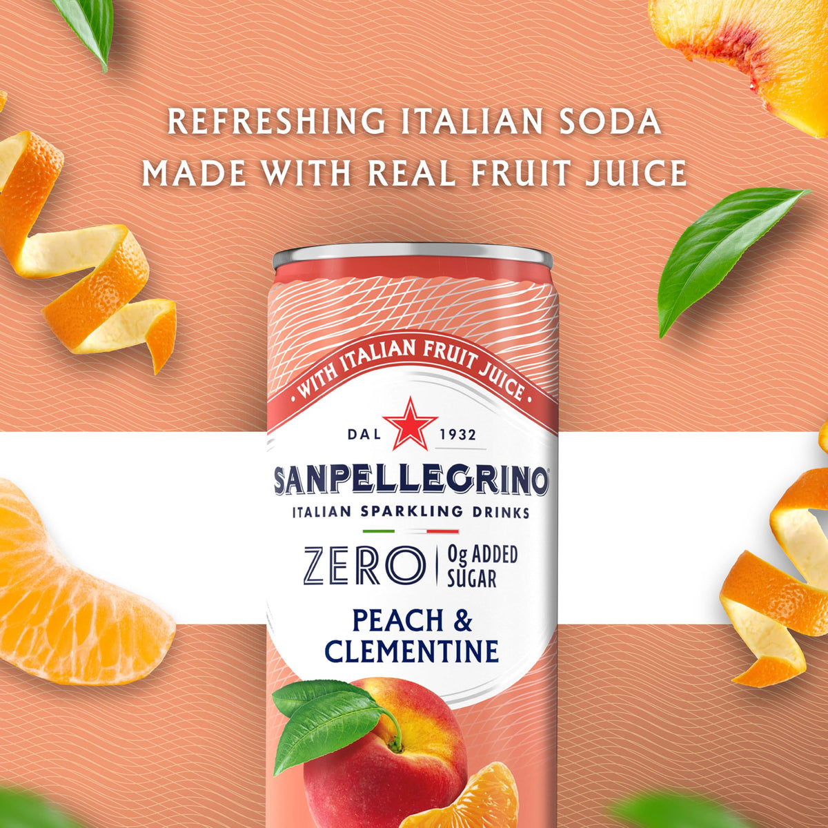 San Pellegrino Zero Grams Added Sugar Peach Clementine Italian Sparkling Drink – Pack of 24, 11.15 fl oz Cans