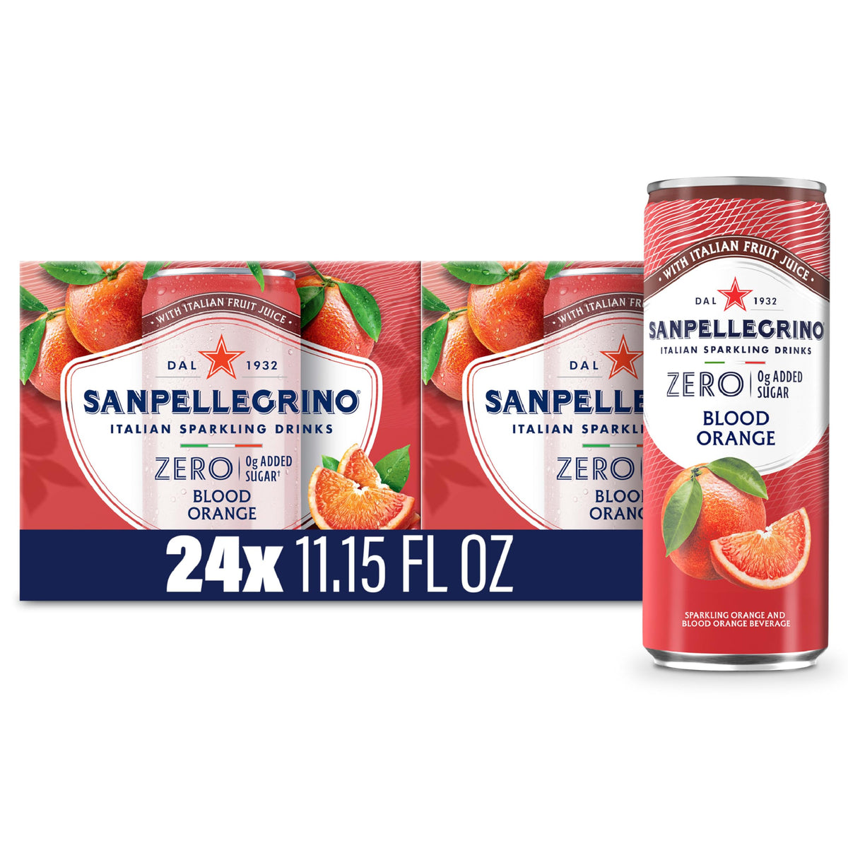 Sanpellegrino Zero Grams Added Sugar Pomegranate & Orange Sparkling Drink — 24 Pack (11.15 fl oz) | Low-Calorie Italian Sparkling Beverage