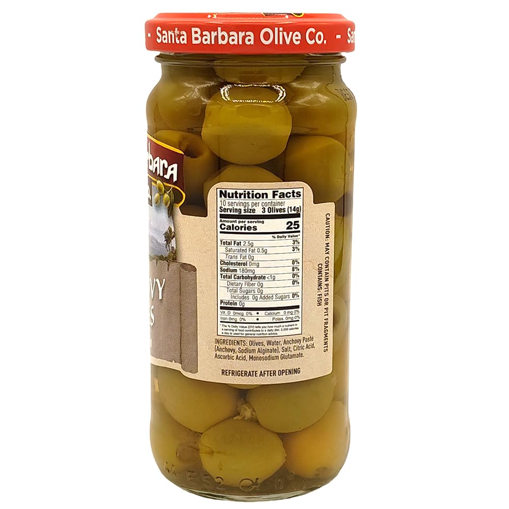 Santa Barbara Olive Co Anchovy Stuffed Olives – 5 oz Jar (Pack of 6)
