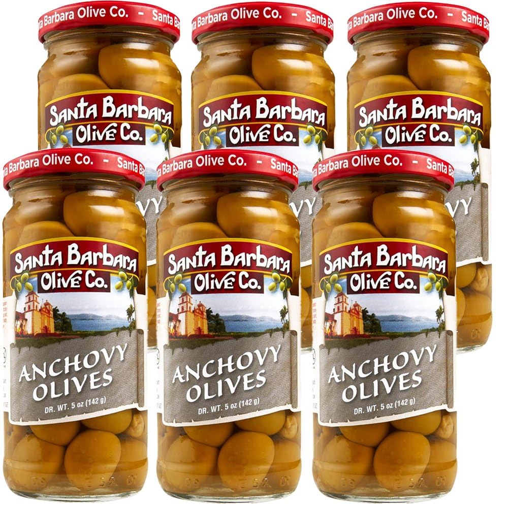 Santa Barbara Olive Co Anchovy Stuffed Olives – 5 oz Jar (Pack of 6)