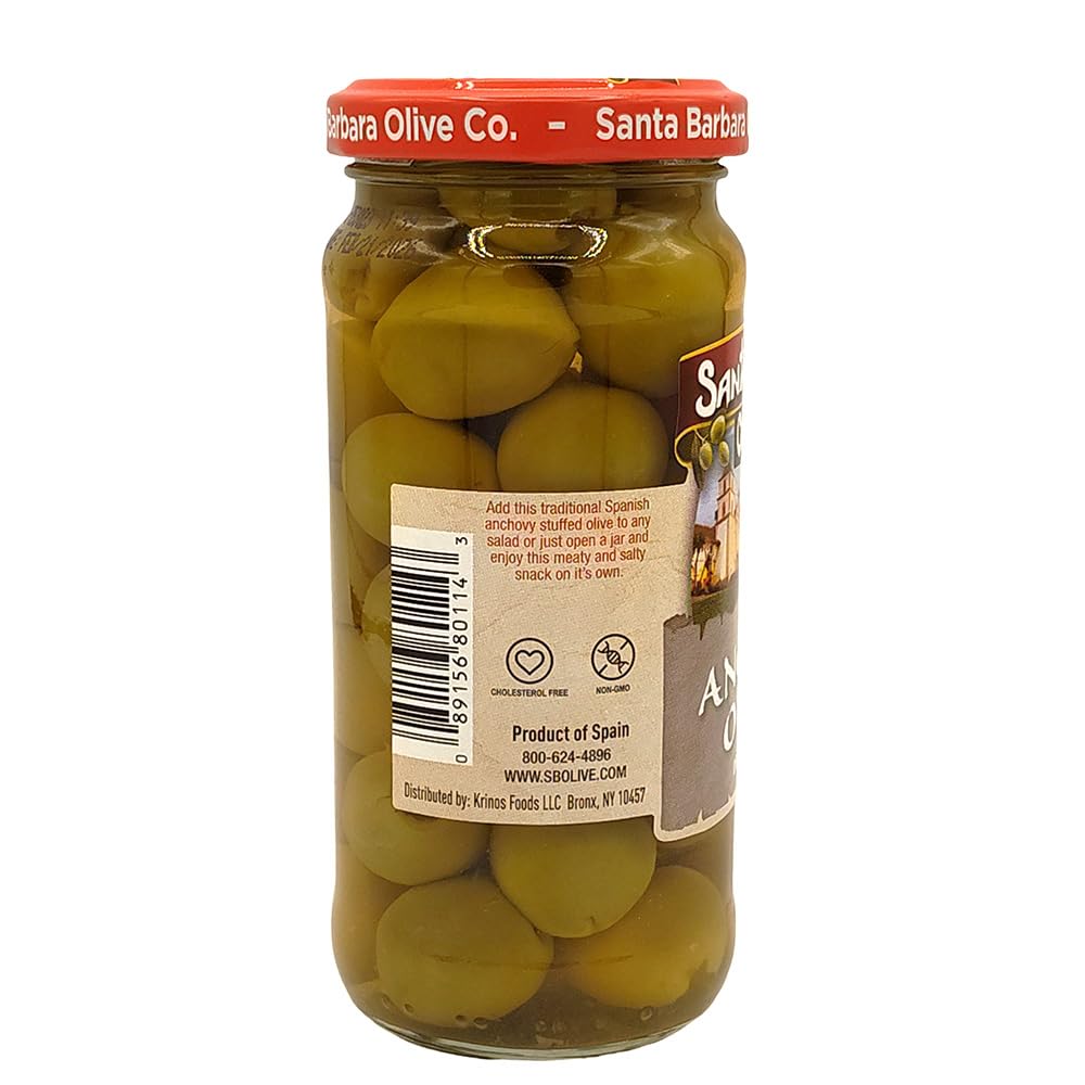 Santa Barbara Olive Co Anchovy Stuffed Olives – 5 oz Jar (Pack of 6)
