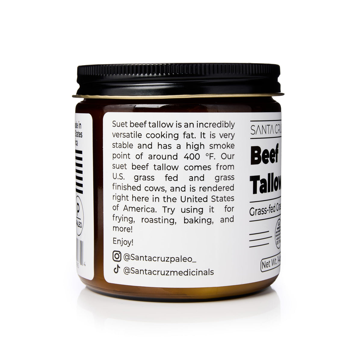 Santa Cruz Paleo Beef Tallow – Skin Care & Cooking, 14 oz, Grass-Fed & Finished, Gluten Free, Keto & Paleo