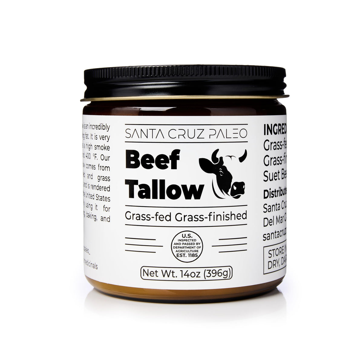 Santa Cruz Paleo Beef Tallow – Skin Care & Cooking, 14 oz, Grass-Fed & Finished, Gluten Free, Keto & Paleo