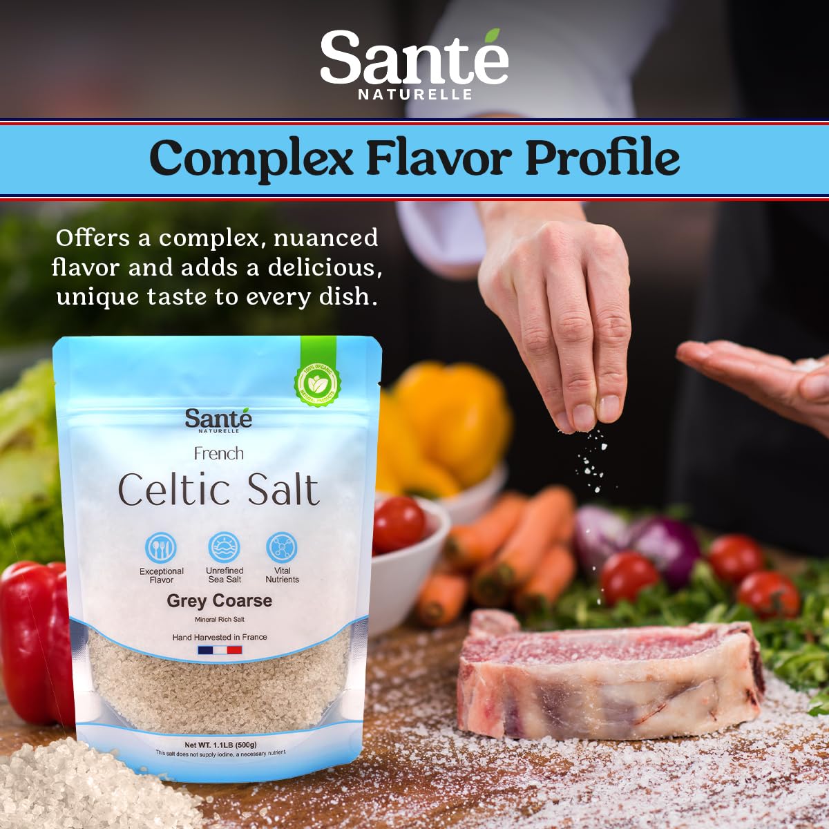 Sante Naturelle Celtic Salt Bundle – Fine Ground & Grey Coarse, 1.1 lb (2x18 oz) Unrefined French Sea Salt
