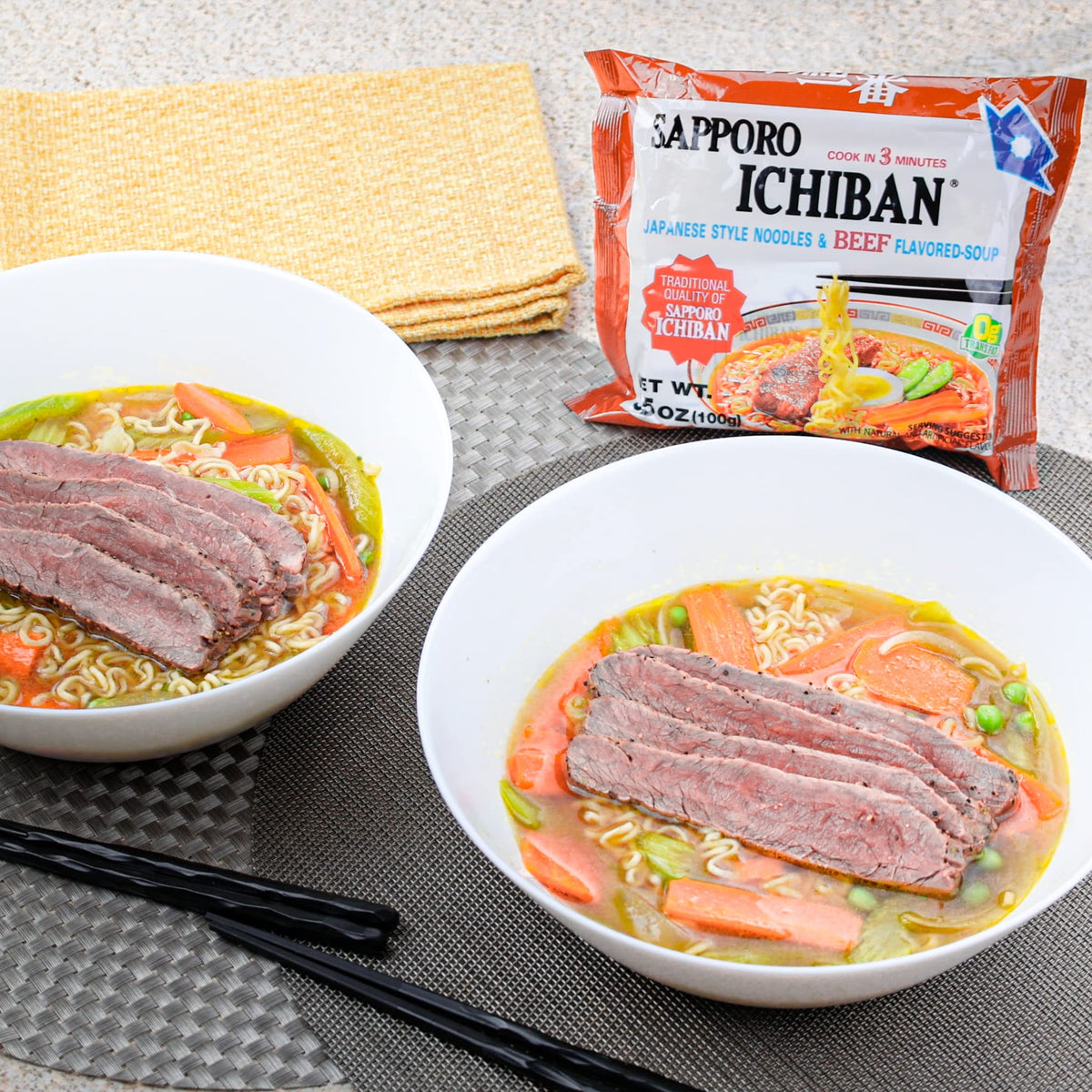 Sapporo Ichiban Beef Flavor Ramen Noodles – No. 1 Japanese Instant Noodles (3.5 oz x 24) | 24 Pack Case