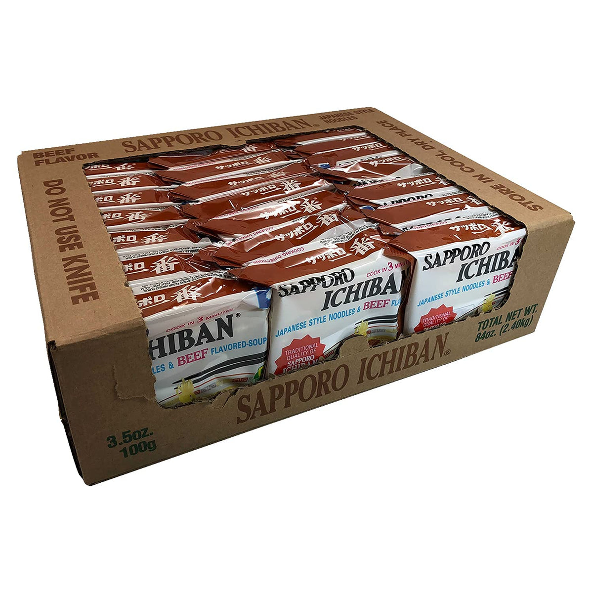 Sapporo Ichiban Beef Flavor Ramen Noodles – No. 1 Japanese Instant Noodles (3.5 oz x 24) | 24 Pack Case