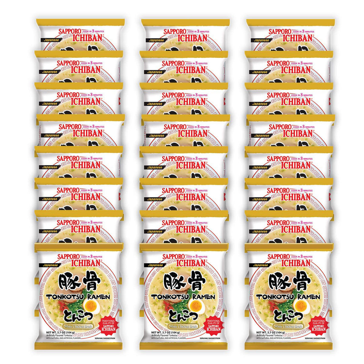 Sapporo Ichiban Tonkotsu Ramen Noodles – Instant Japanese Pouch, 3.5 oz, Pack of 24
