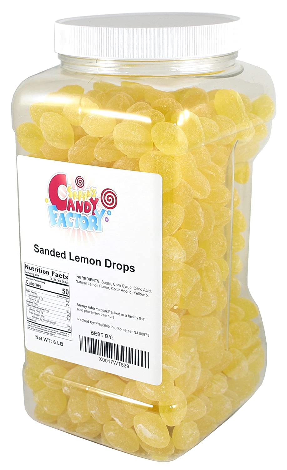 Sarah's Candy Factory Sanded Lemon Drops – Gluten Free Old-Fashioned Hard Candy (6 Lbs Jar)