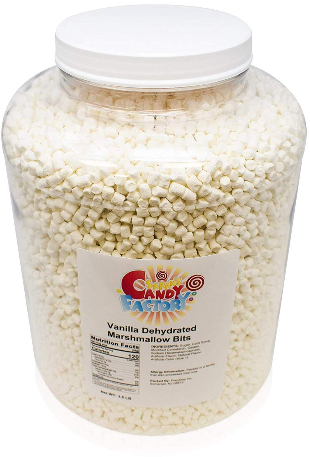 Sarah's Candy Factory Vanilla Mini Dehydrated Marshmallow Bits in Jar – 2.5 Lbs for Hot Cocoa & Toppings