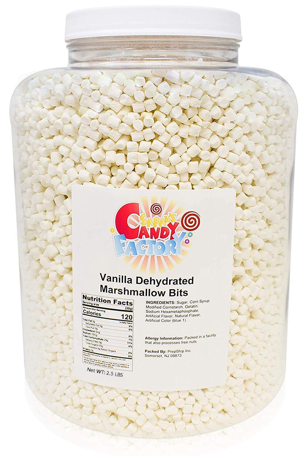 Sarah's Candy Factory Vanilla Mini Dehydrated Marshmallow Bits in Jar – 2.5 Lbs for Hot Cocoa & Toppings