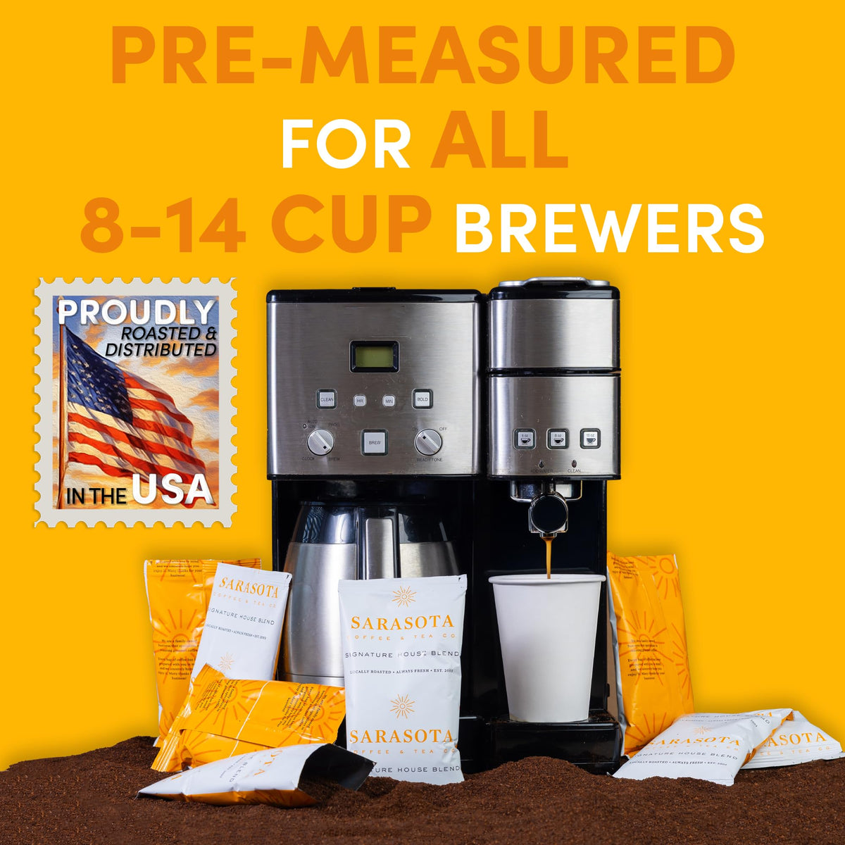 Breakfast Blend Ground Packets – Medium Roast, 2oz Pre-Measured for 8–12 Cup Drip Makers | Low Acid, Individually Wrapped | 12-Count by Sarasota Coffee