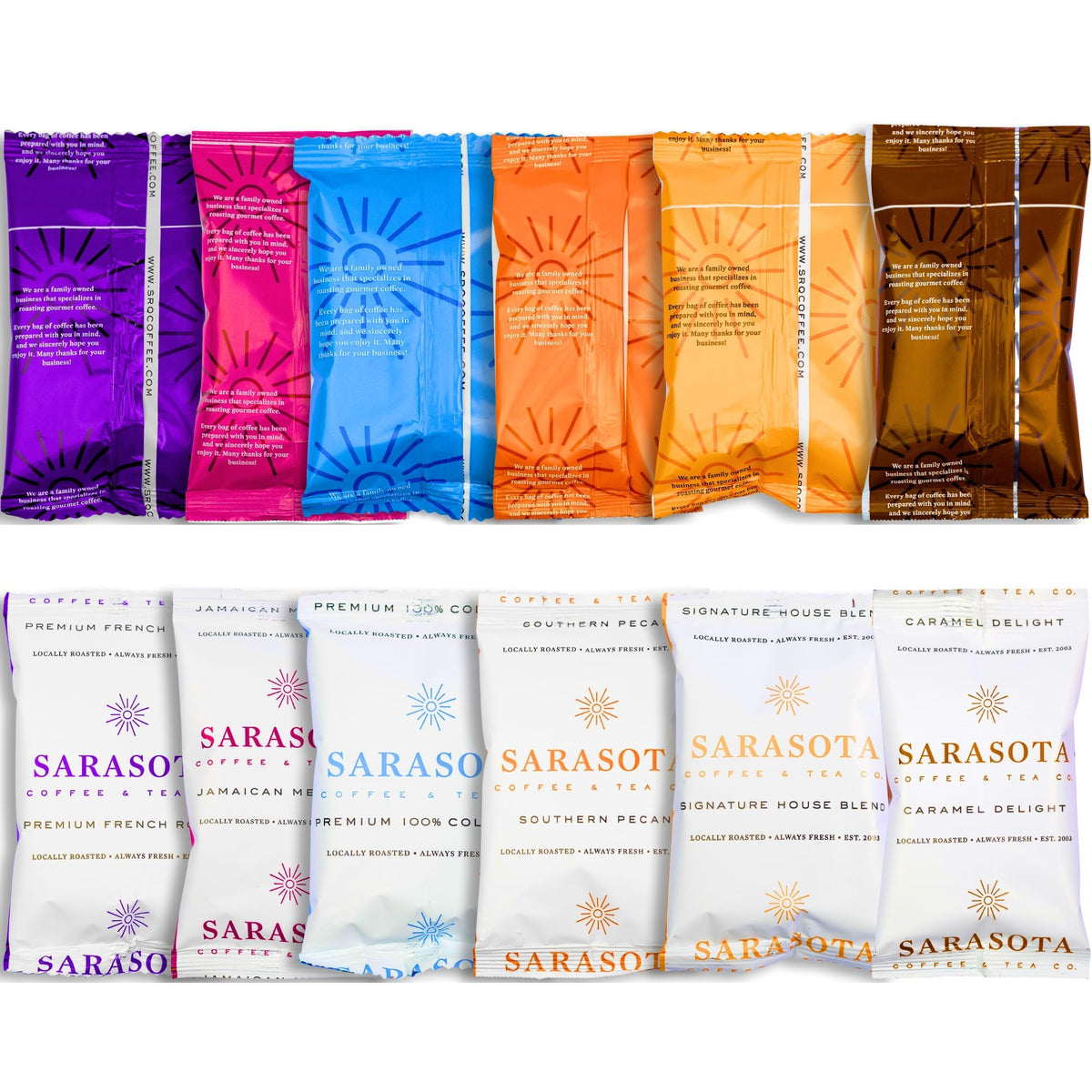 Coffee Packets Sampler – Variety Pack Ground Coffee Gift Set, 12 x 2oz Pouches | Sarasota Coffee & Tea Co.