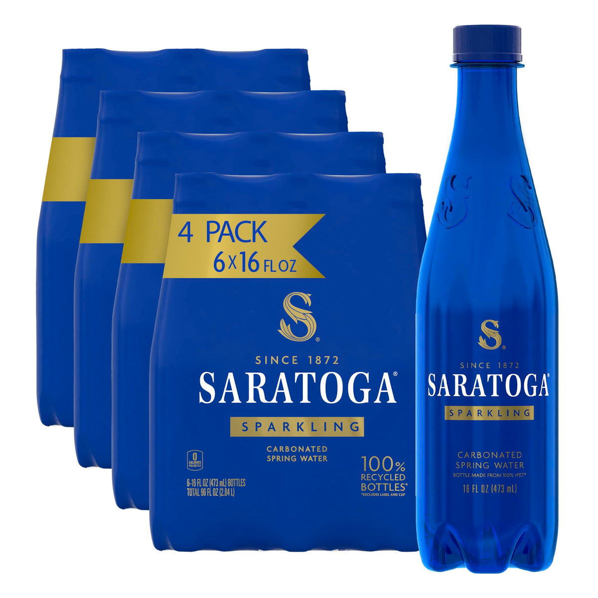 Saratoga Sparkling Water Bottles, 24-Pack – 16 oz, Recycled PET