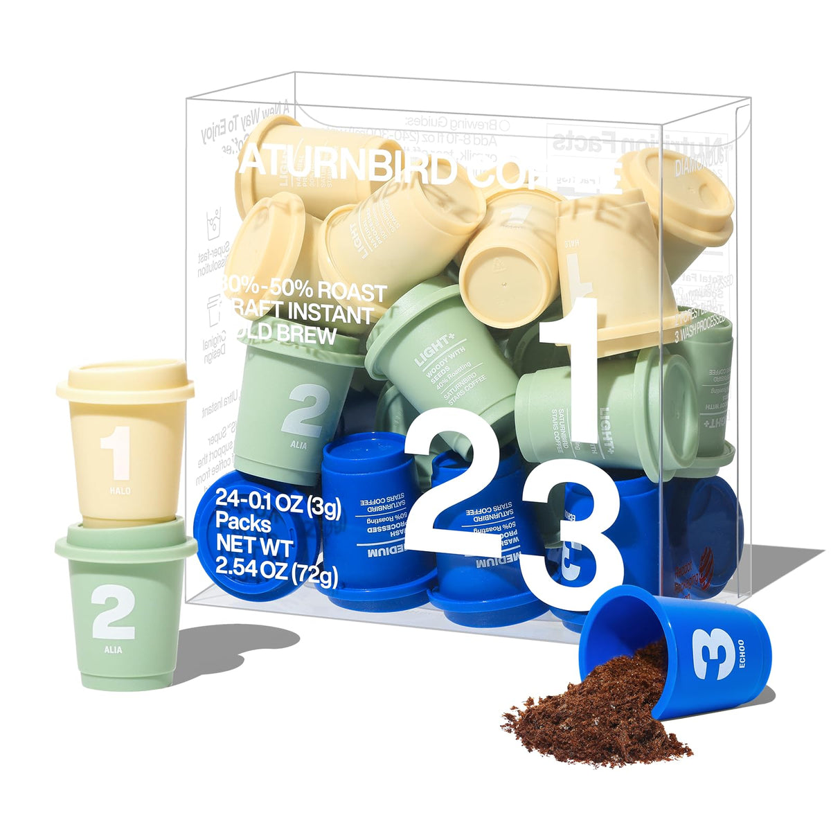 SaturnBird Super Instant Coffee Pods – 24 Single-Serve Packets, 100% Arabica, No.1-3 Light/Medium Roast