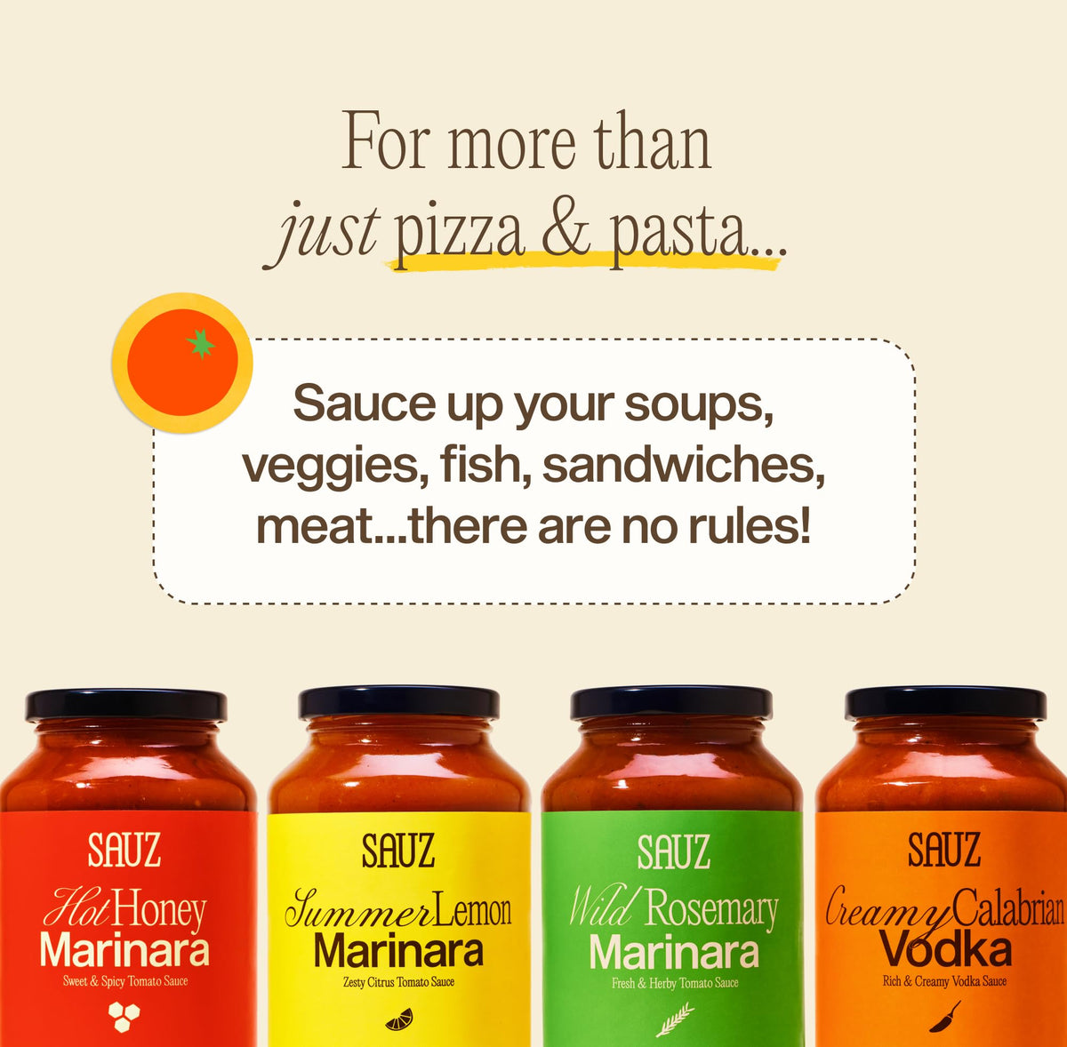Sauz Summer Lemon Marinara Sauce — Clean Ingredients, Gluten-Free, No Seed Oils | 2-Pack, 12 Servings