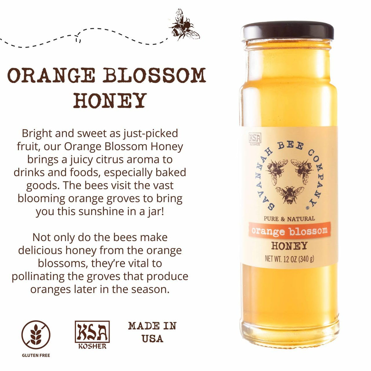 Savannah Bee Company Honey – Pure Organic Raw Orange Blossom, 12 oz