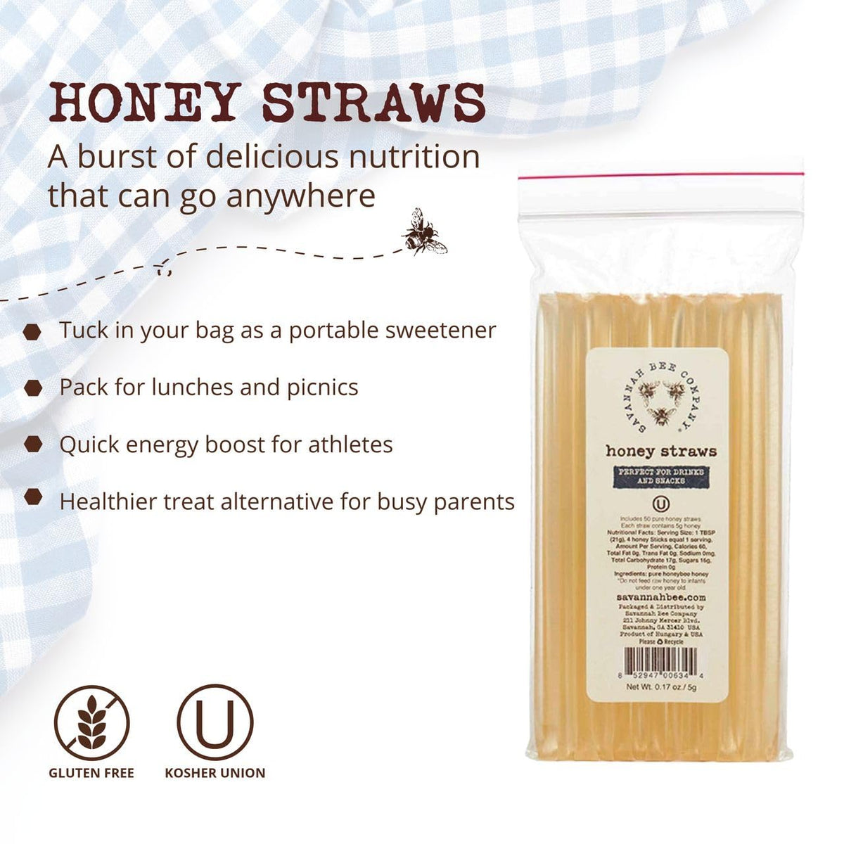 Savannah Bee Company Honey Straws – Pack of 50 | Pure Acacia Honey, Made in USA