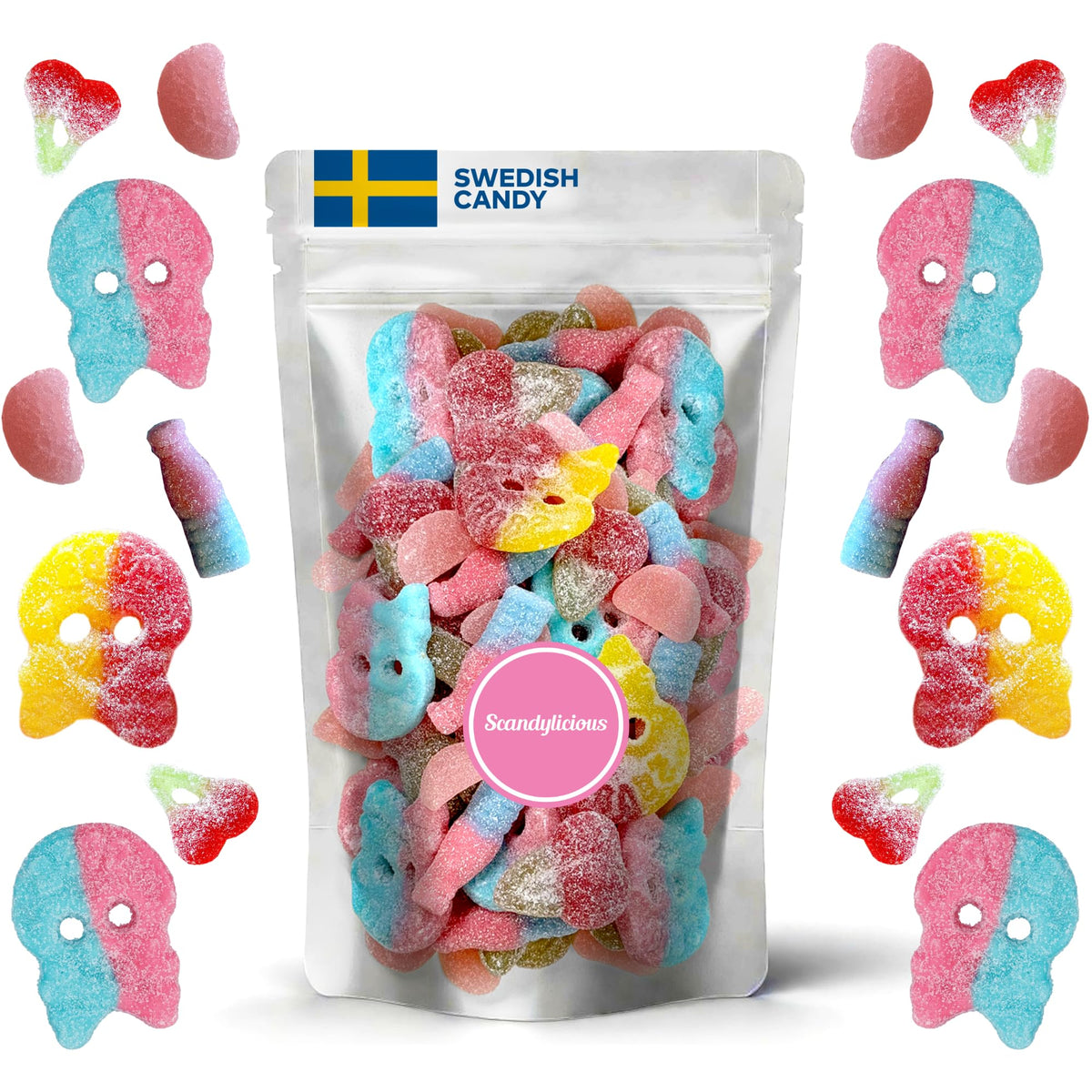 Scandylicious Swedish Candy Sour Pick & Mix – 1 lb with BUBS Skulls