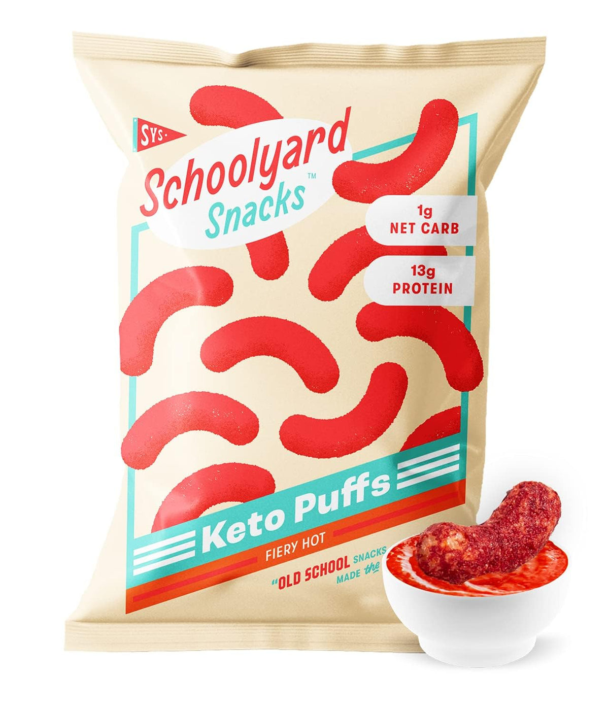 Schoolyard Keto Fiery Hot Protein Puffs — 14g Protein, 4g Net Carbs, Gluten Free, 12 Pack (USA Made)